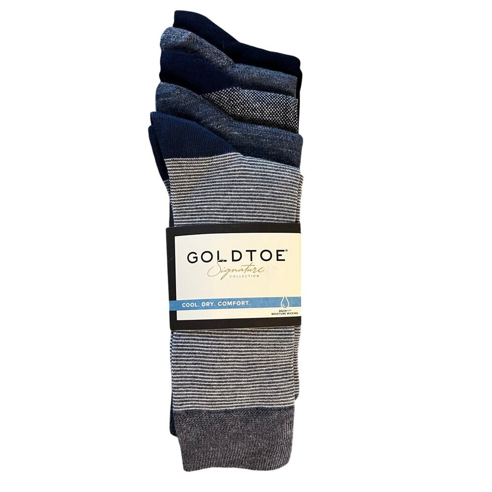 GoldToe Signature Mens Crew Socks 5-Pack Size 6-12.5 Blue Moisture Wicking – New